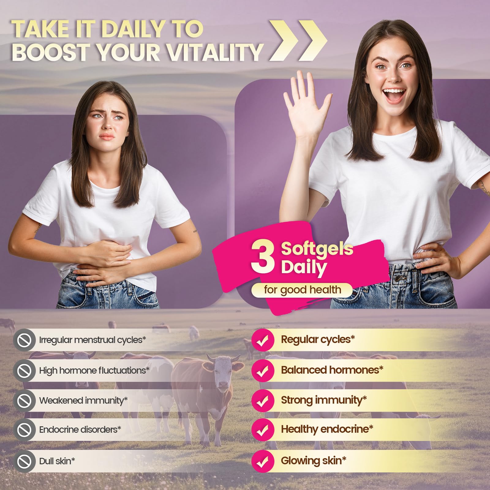 VivoNu vitamins A, B6, B12 in softgels for potential energy support.