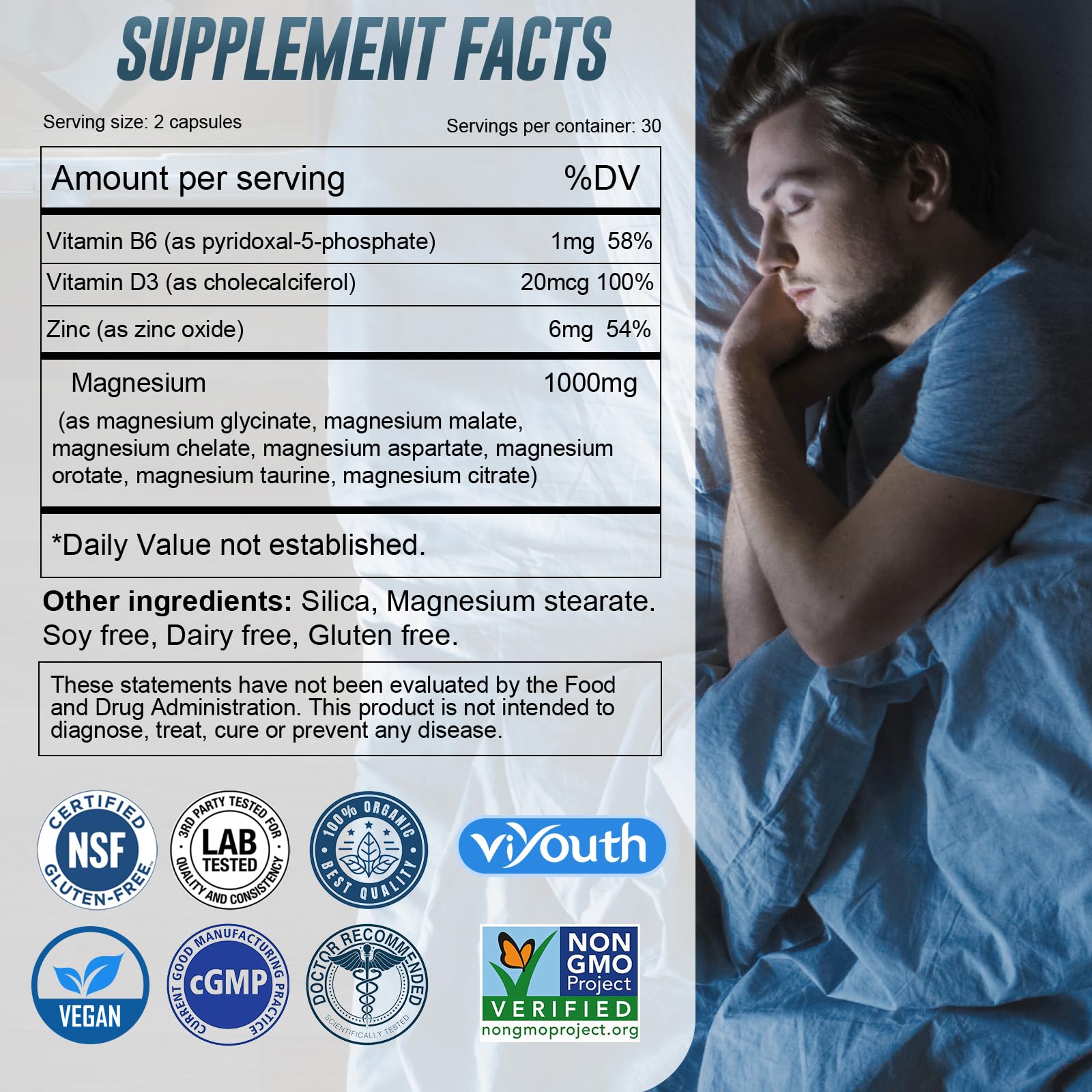 VIYOUTH Magnesium 7 Complex capsules close-up for easy swallowing