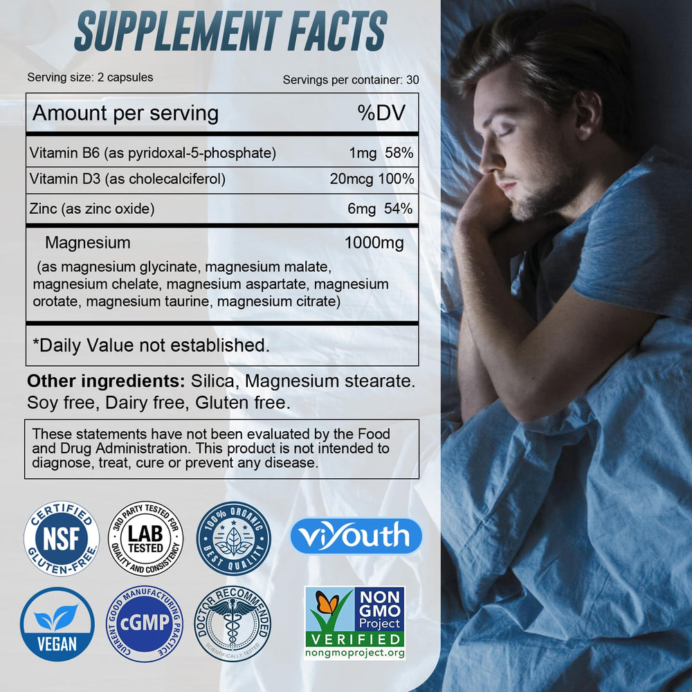 VIYOUTH Magnesium 7 Complex capsules close-up for easy swallowing