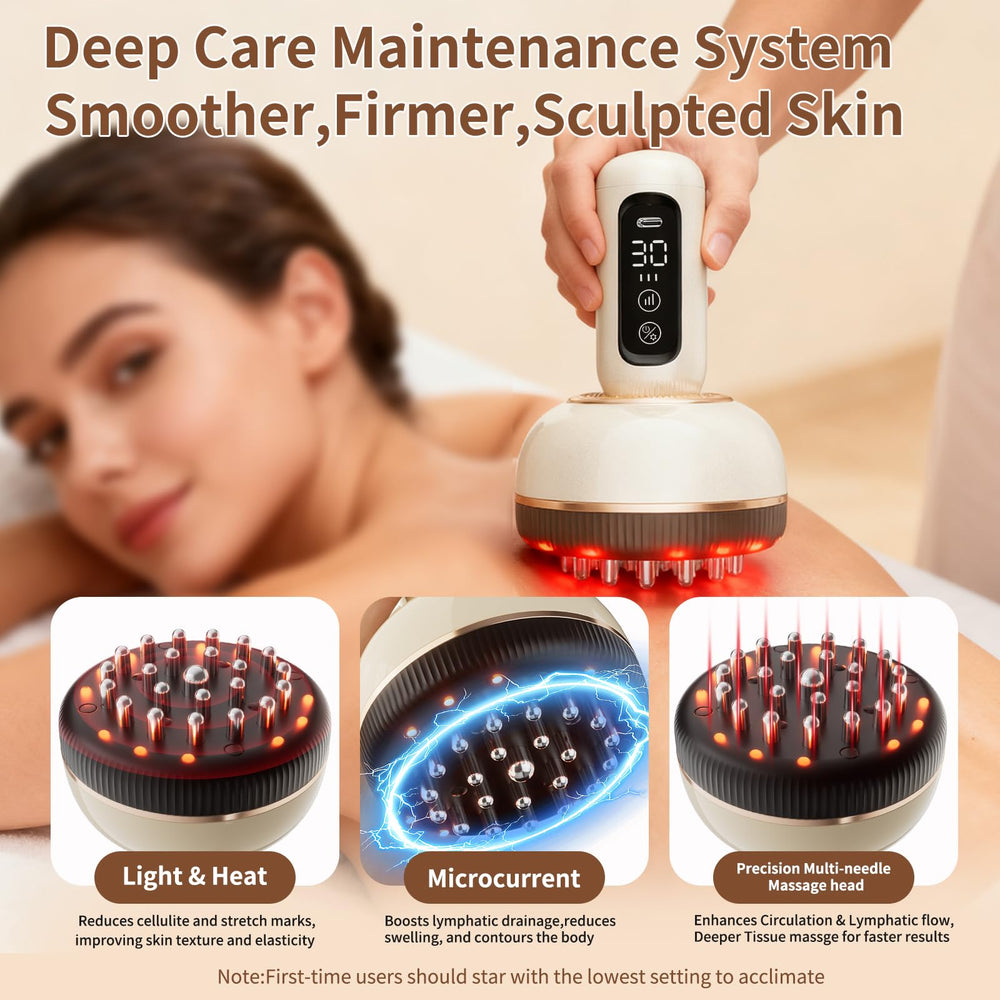 VLGOEM Lymphatic Drainage Massager belly massage demonstrates core relaxation and smoother skin.