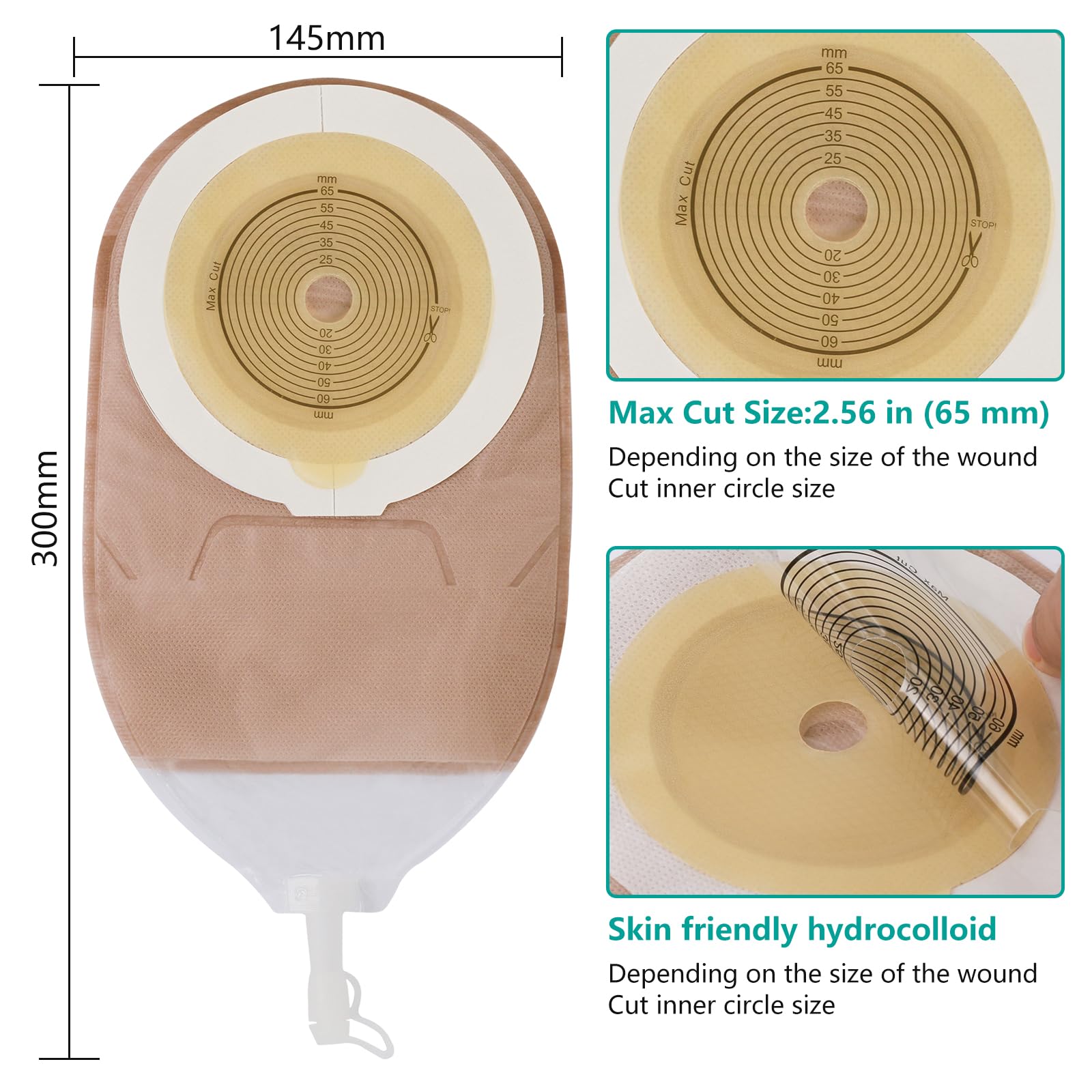 Vlookup measure card inside the box showing stoma sizing guidance.