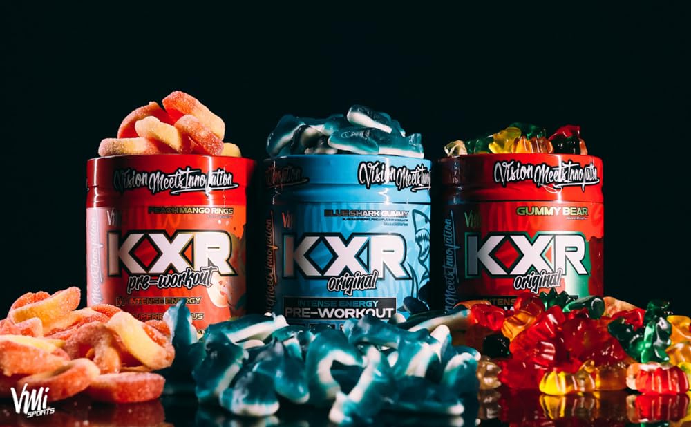 VMI Sports KXR preworkout powder dissolving in a glass of water.