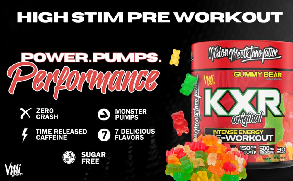 VMI Sports KXR preworkout scoop ready for quick mixing in water.