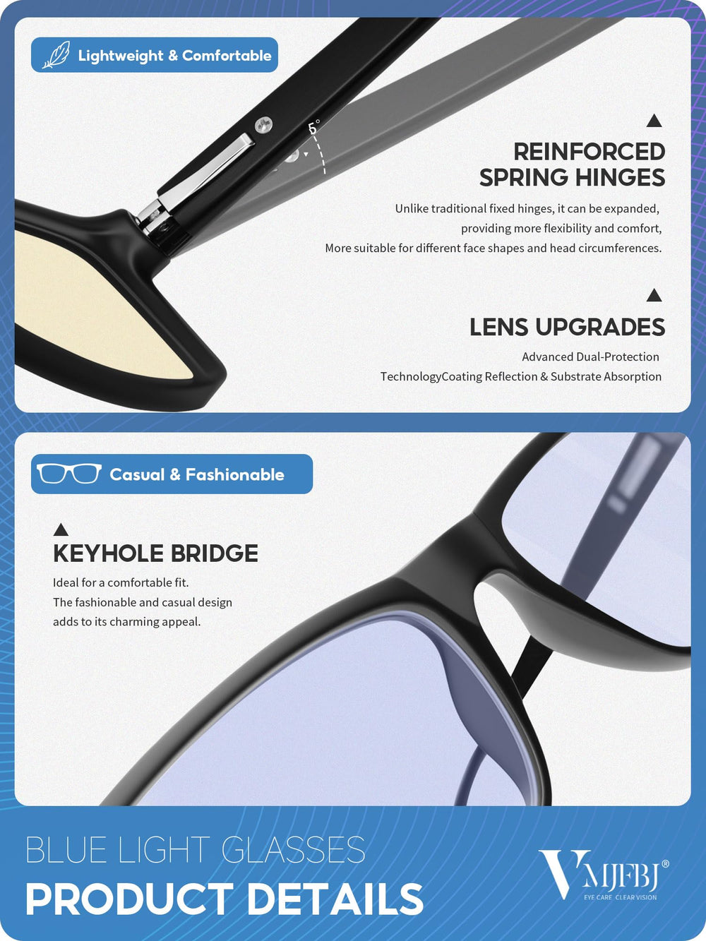 VMJFBJ blue light glasses fashion-black-purple pairs with many outfits.