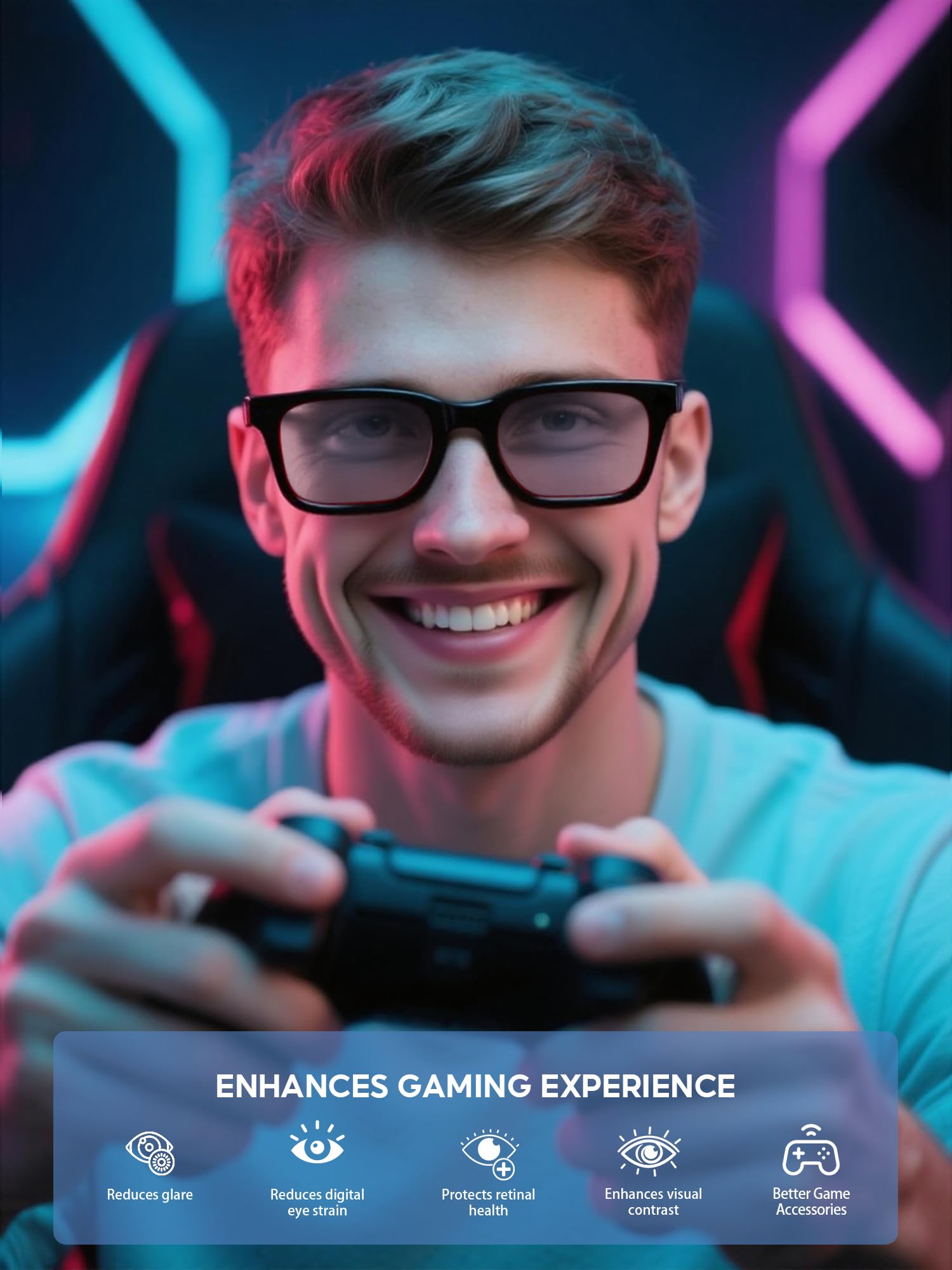 VMJFBJ blue light glasses ideal for computer workstations and gaming sessions.