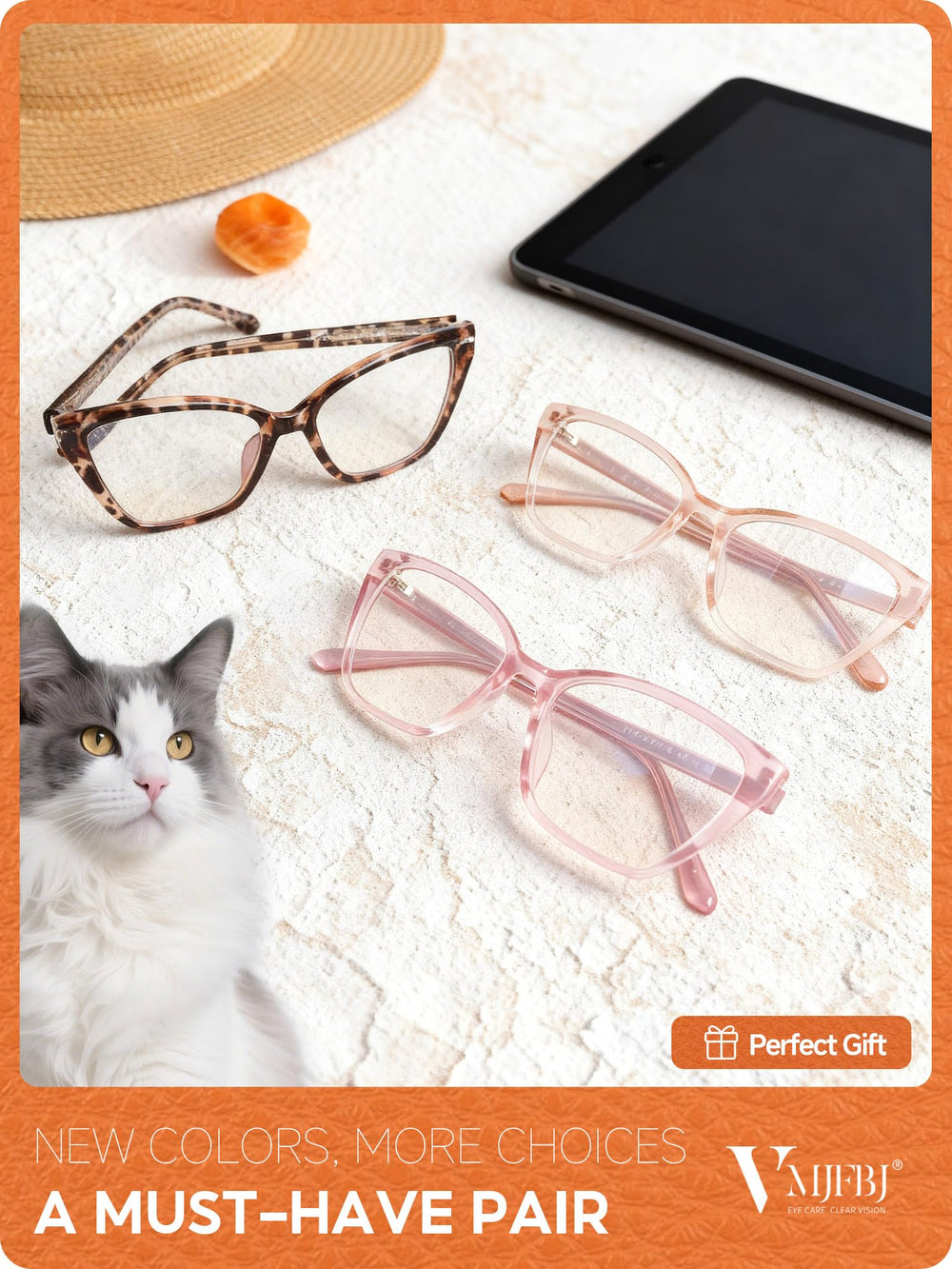 VMJFBJ pink frame glasses protect eyes during late-night browsing.