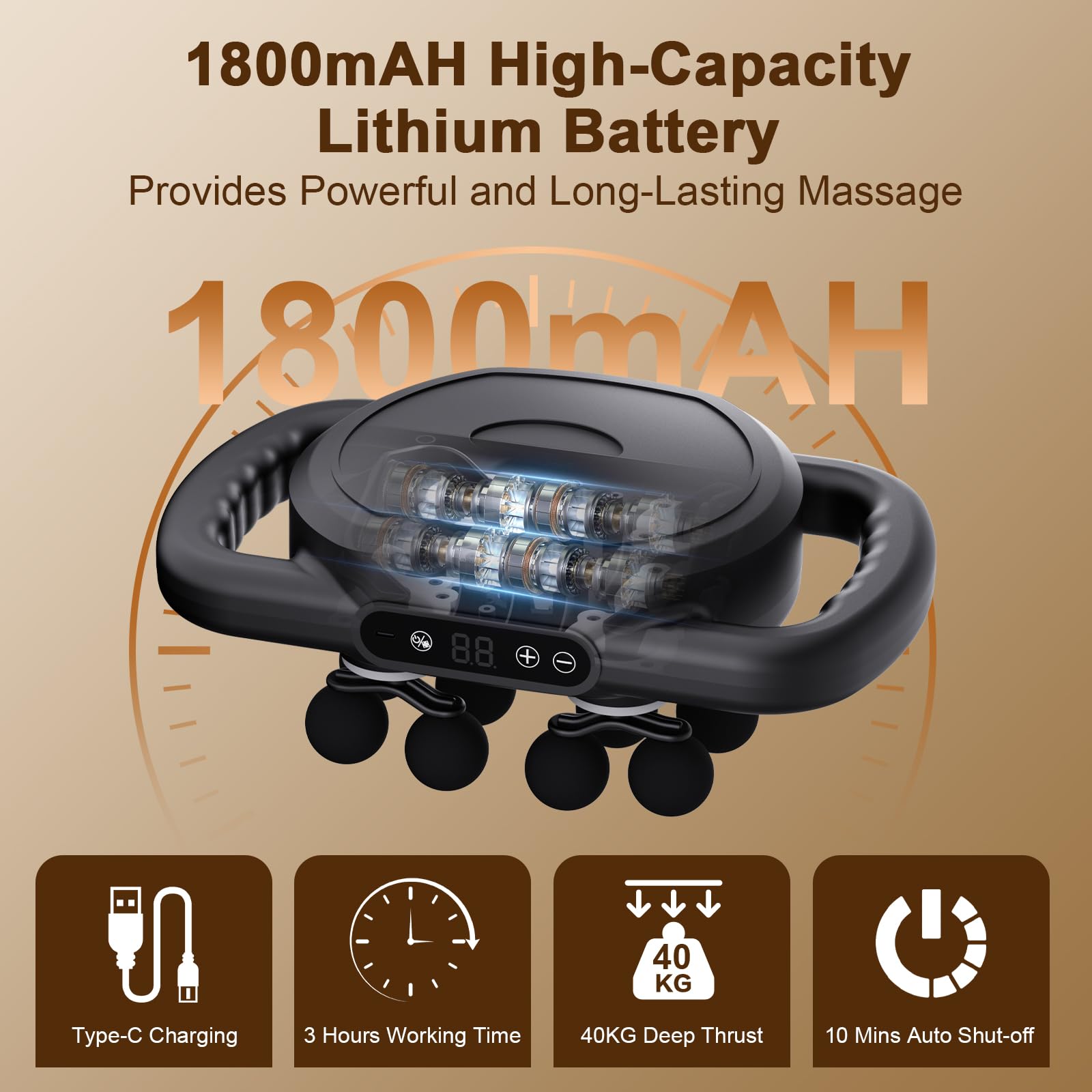 Vnina 12-Head Massage Gun leg focus for fatigue and muscle stiffness easing.