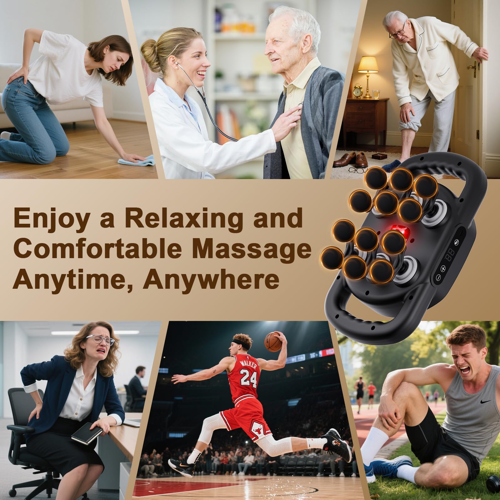 Vnina 12-Head Massage Gun detachable tips for customizable sessions.
