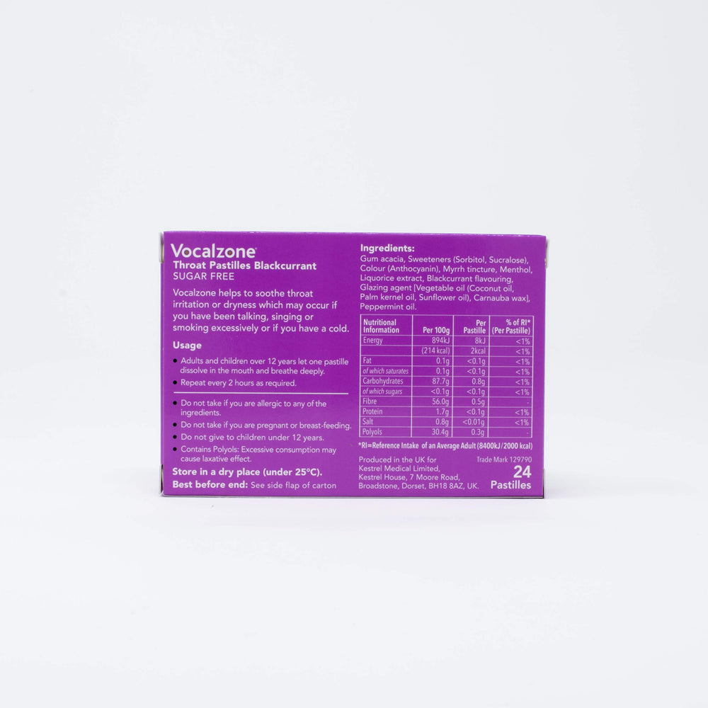 Vocalzone throat pastilles UK-made since 1912 underscoring trusted quality.
