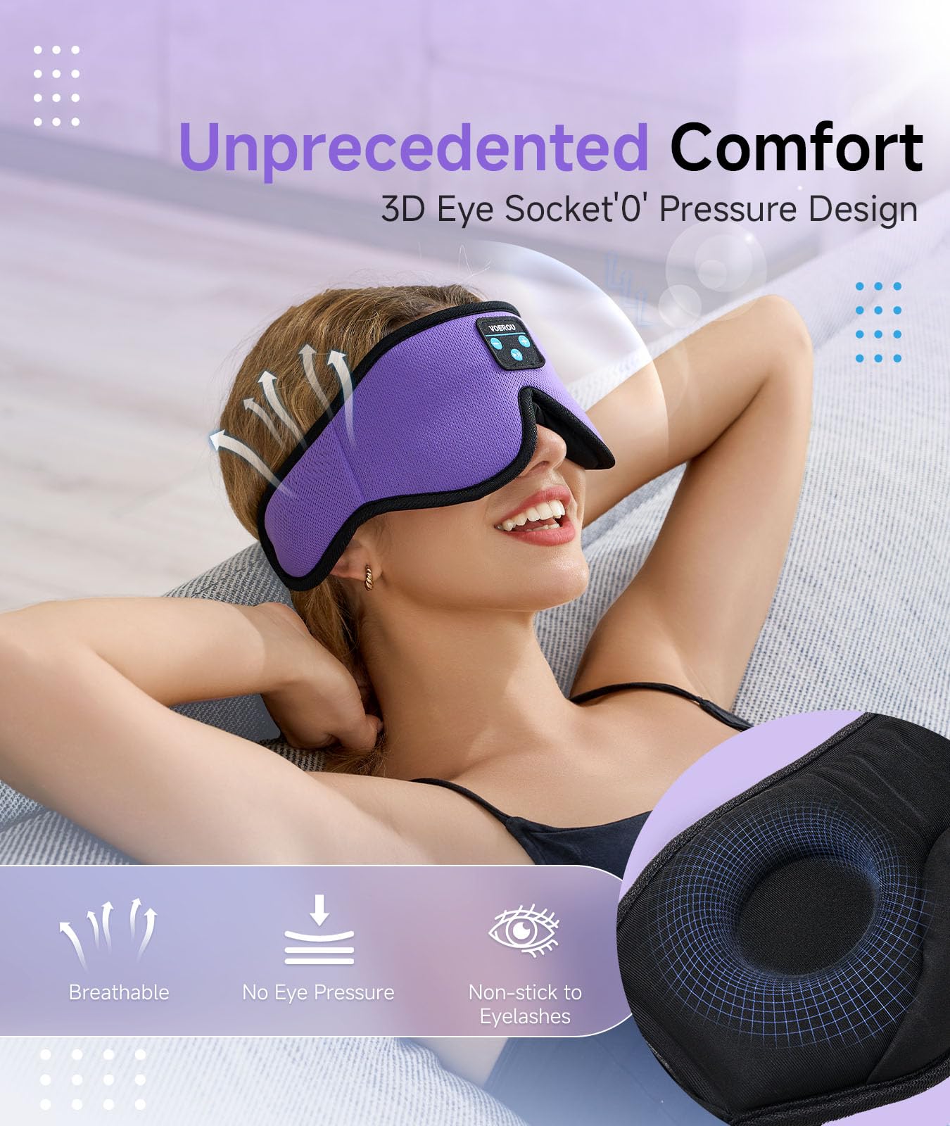 Voerou 3D contoured fit with soft fabric for gentle wear.
