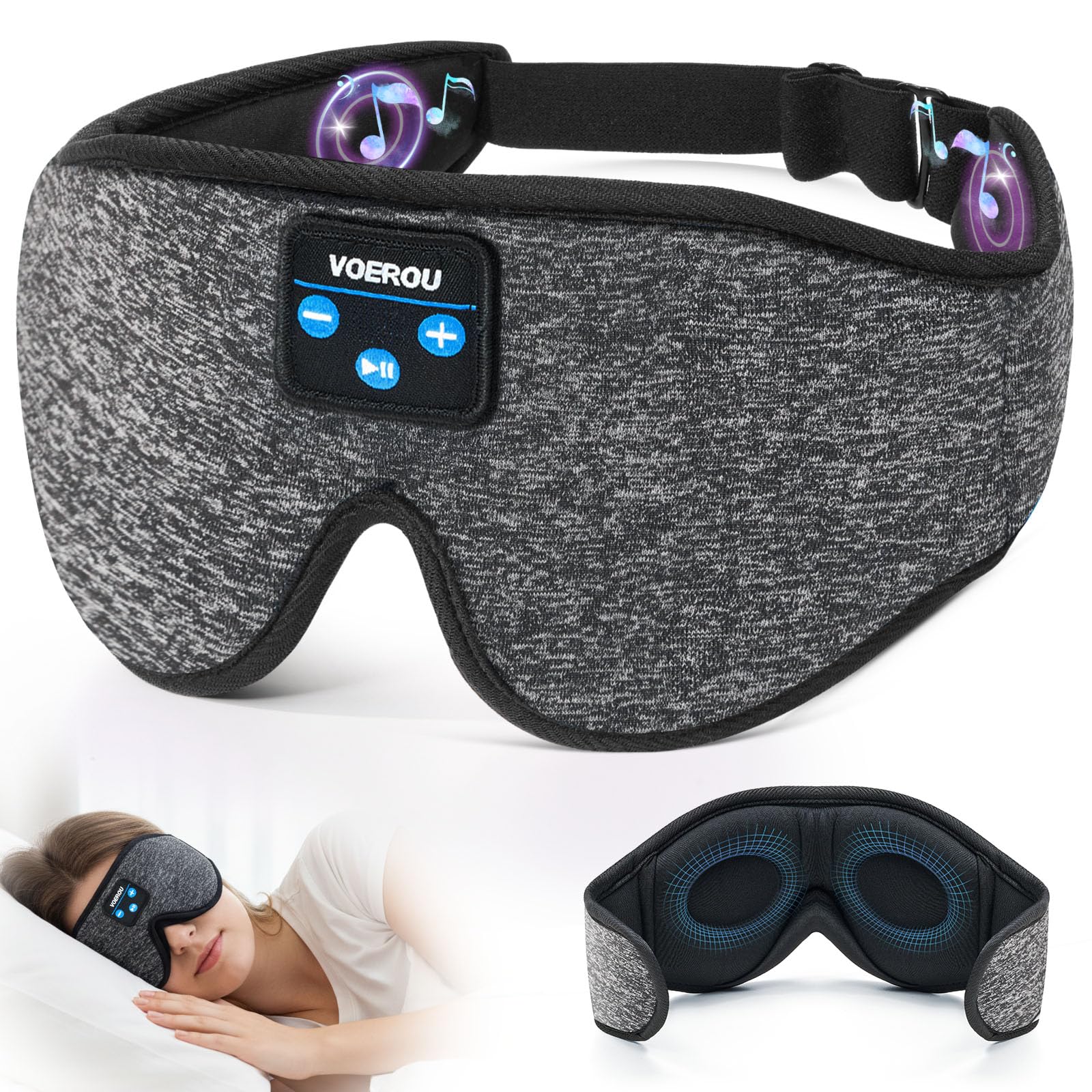 Voerou 3in1 sleep mask headphones for tangle-free listening in bed