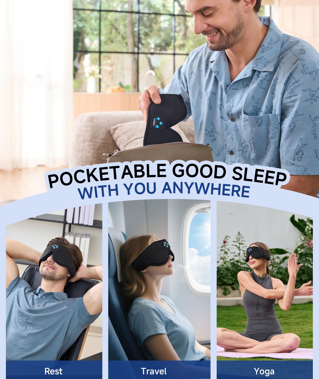 Voerou sleep headphones ideal for travel or cozy nights in.