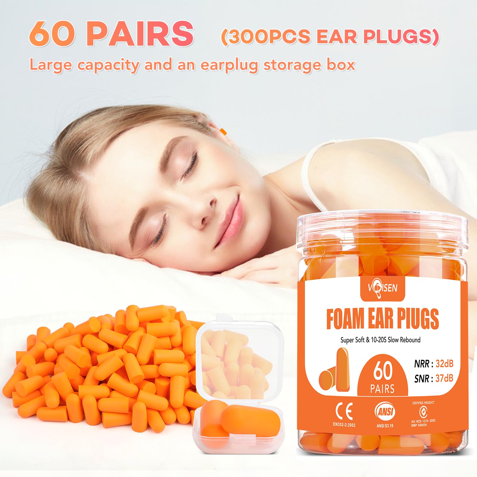 VOISEN 32dB NRR ear plugs reduce ambient noise for quiet moments.