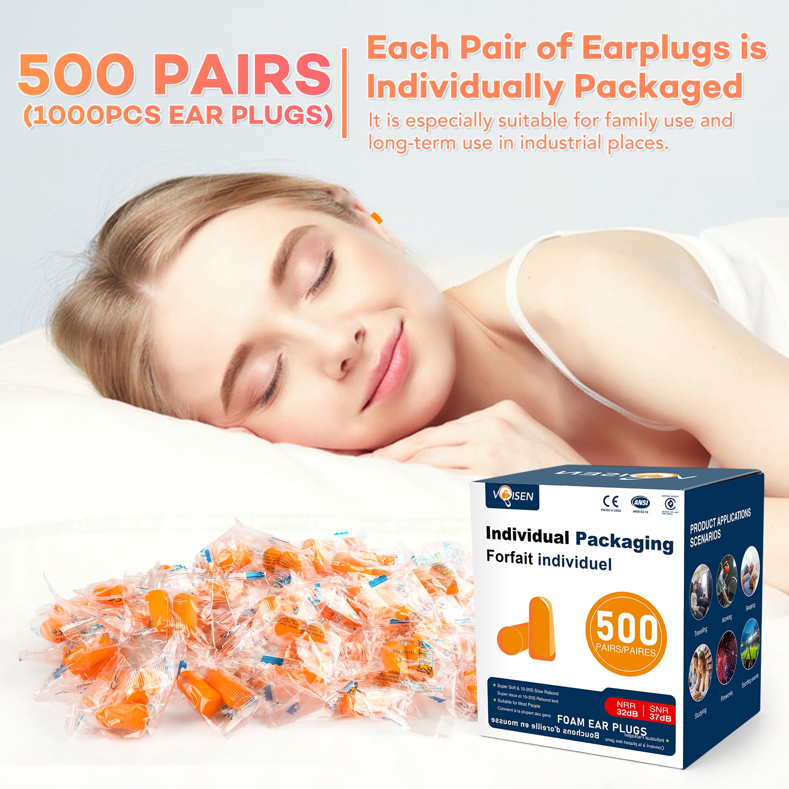 VOISEN ear plugs suit users of all ages and activities like travel and study.