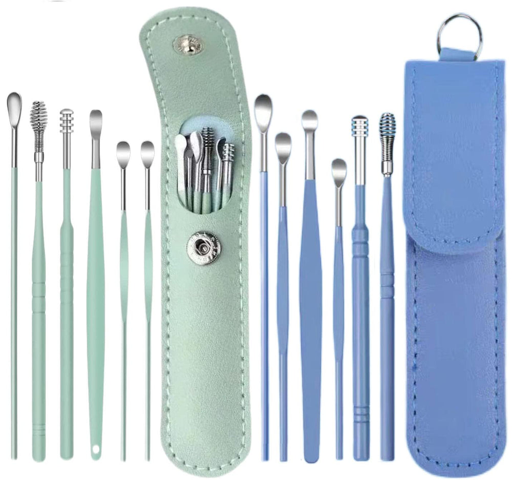 Voitead 12-pcs ear pick set in blue and green for at-home ear care.