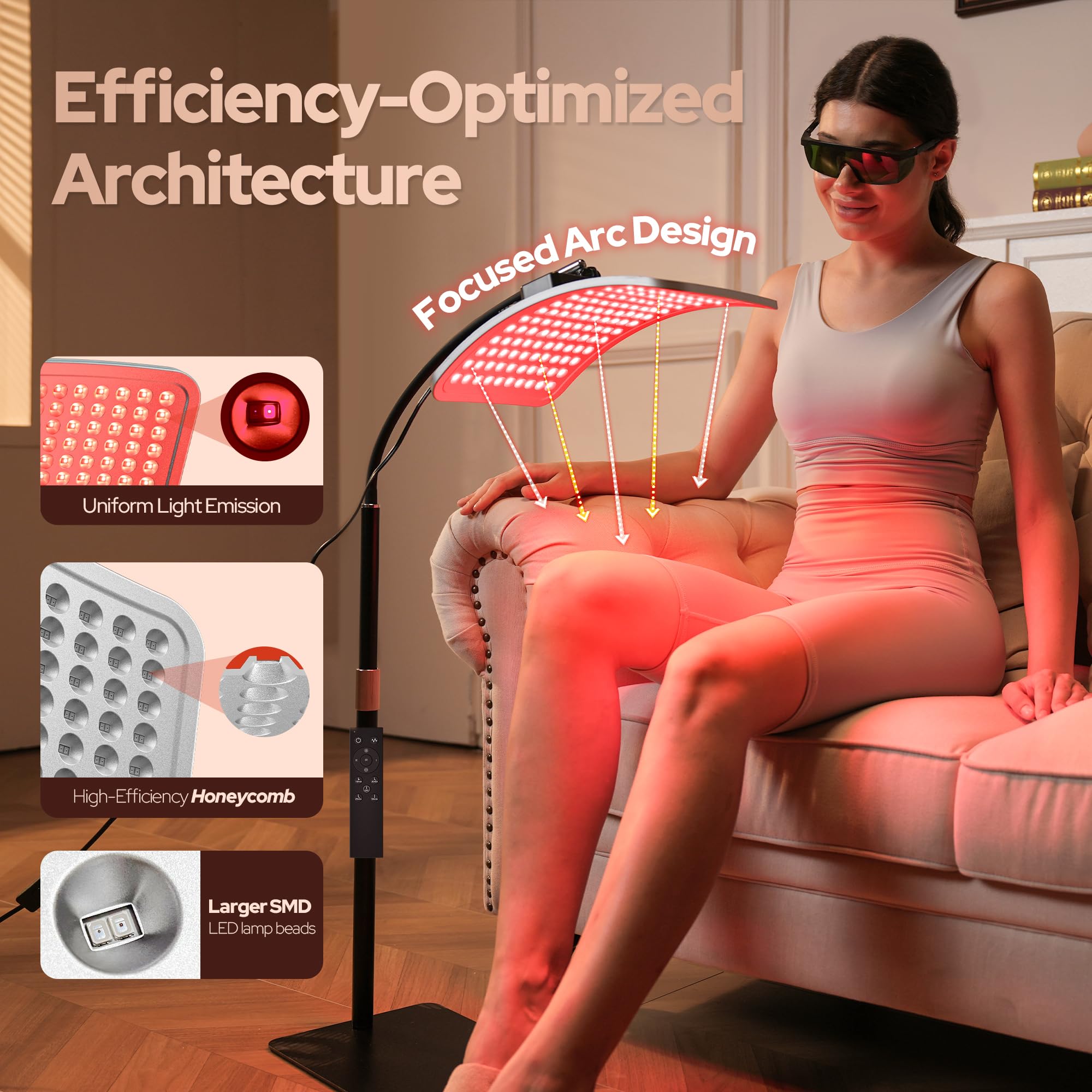 VOLISUN curved layout with honeycomb design for even light distribution during sessions