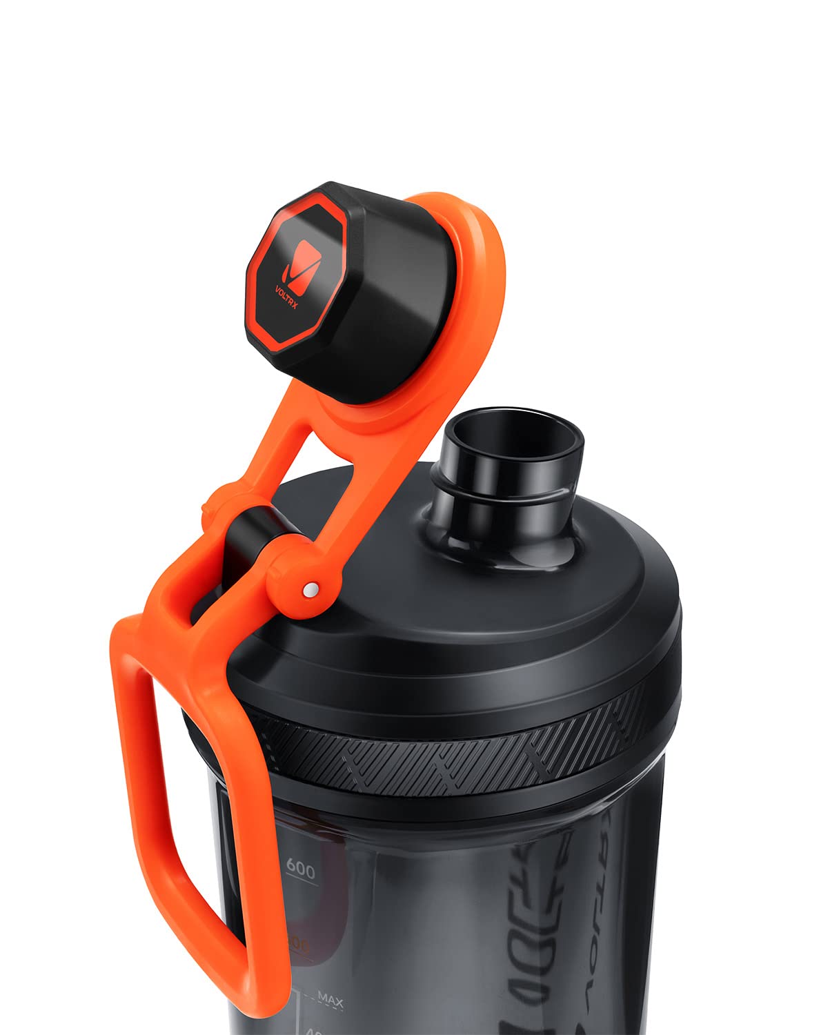 VOLTRX shaker highlighting 80g powder capacity for bigger servings