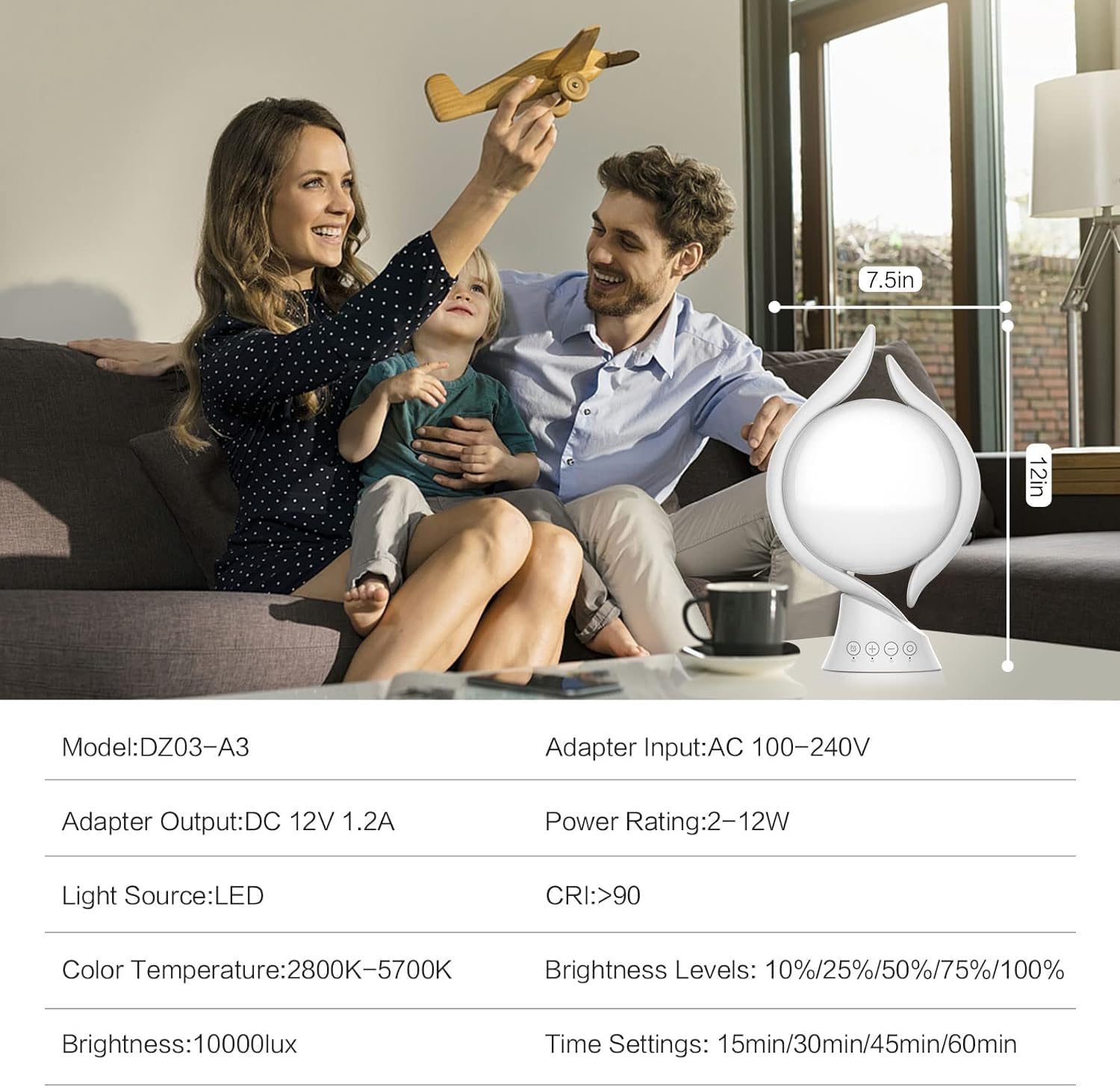 Voraiya lamp timer panel with 15–60 minute presets