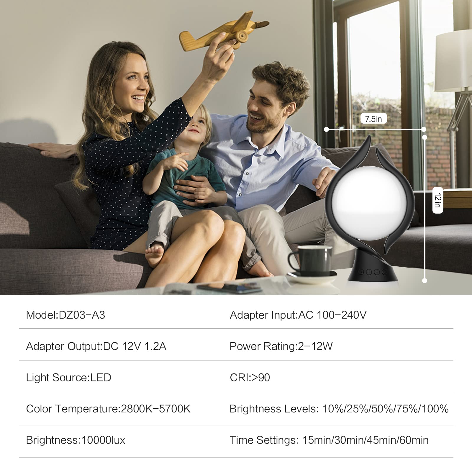 Ten-thousand-lux power delivers strong daylight simulation while staying gentle on eyes.