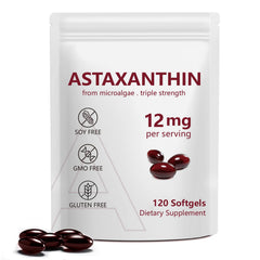 Vortexonix Astaxanthin 12mg bottle close-up, premium antioxidant softgels