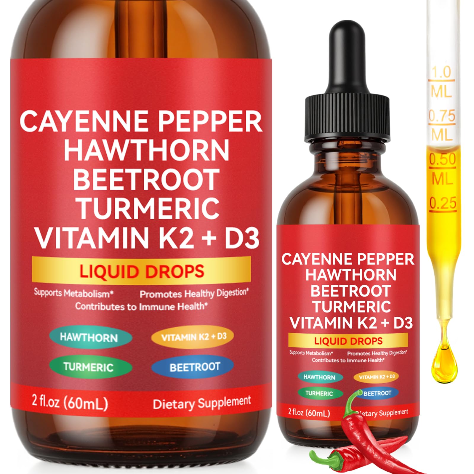 Vortexonix Cayenne Pepper Drops bottle showcases organic formula for daily wellness.