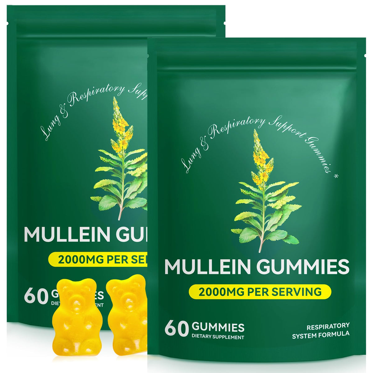 Vortexonix Mullein Gummies pack front bottle highlights natural lung support potential.
