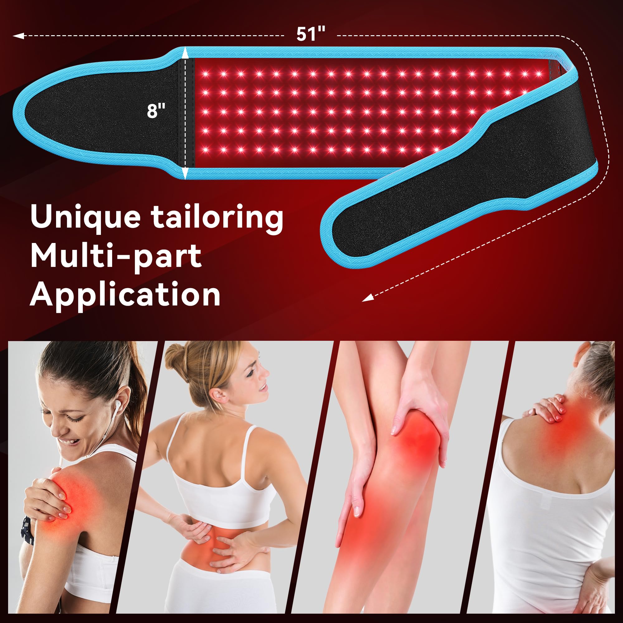 Vortro red light therapy belt adjustable straps for secure placement.