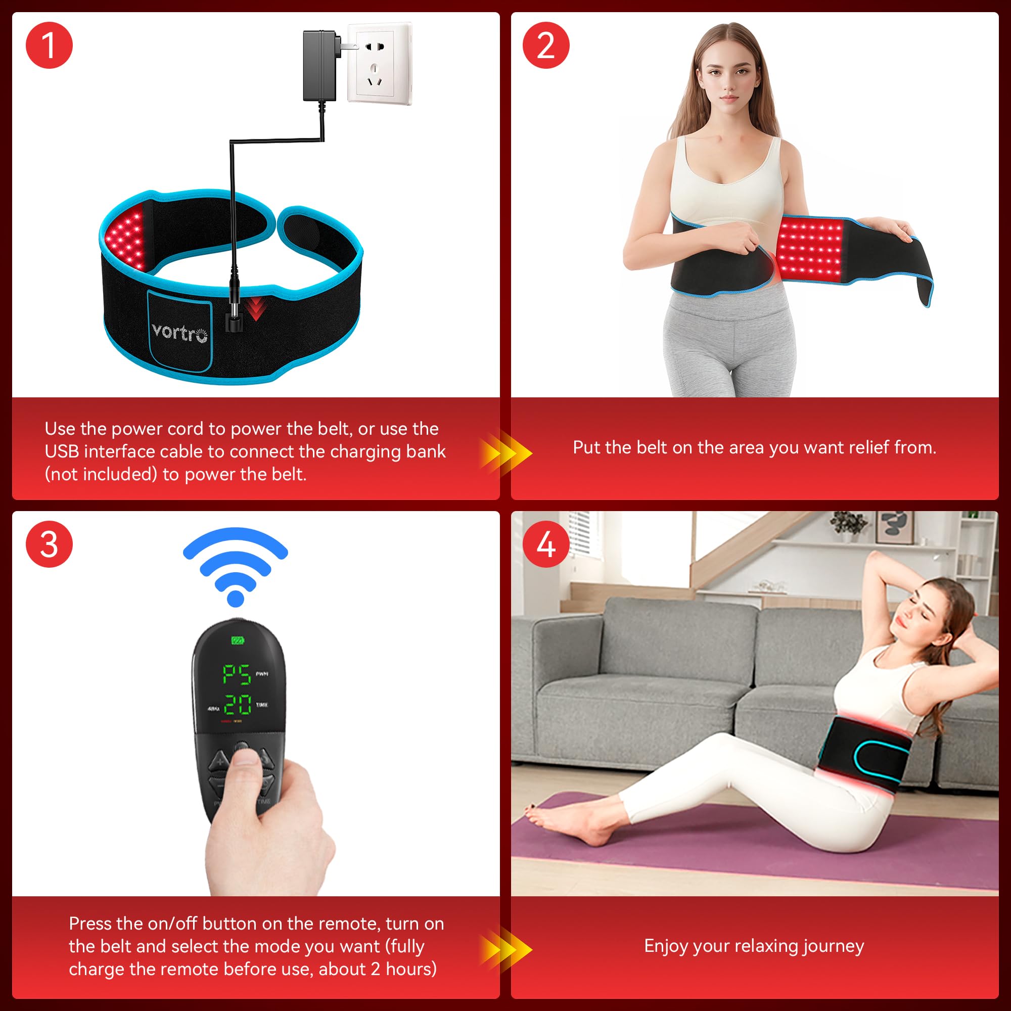 Vortro red light therapy belt intended for home use and recovery.