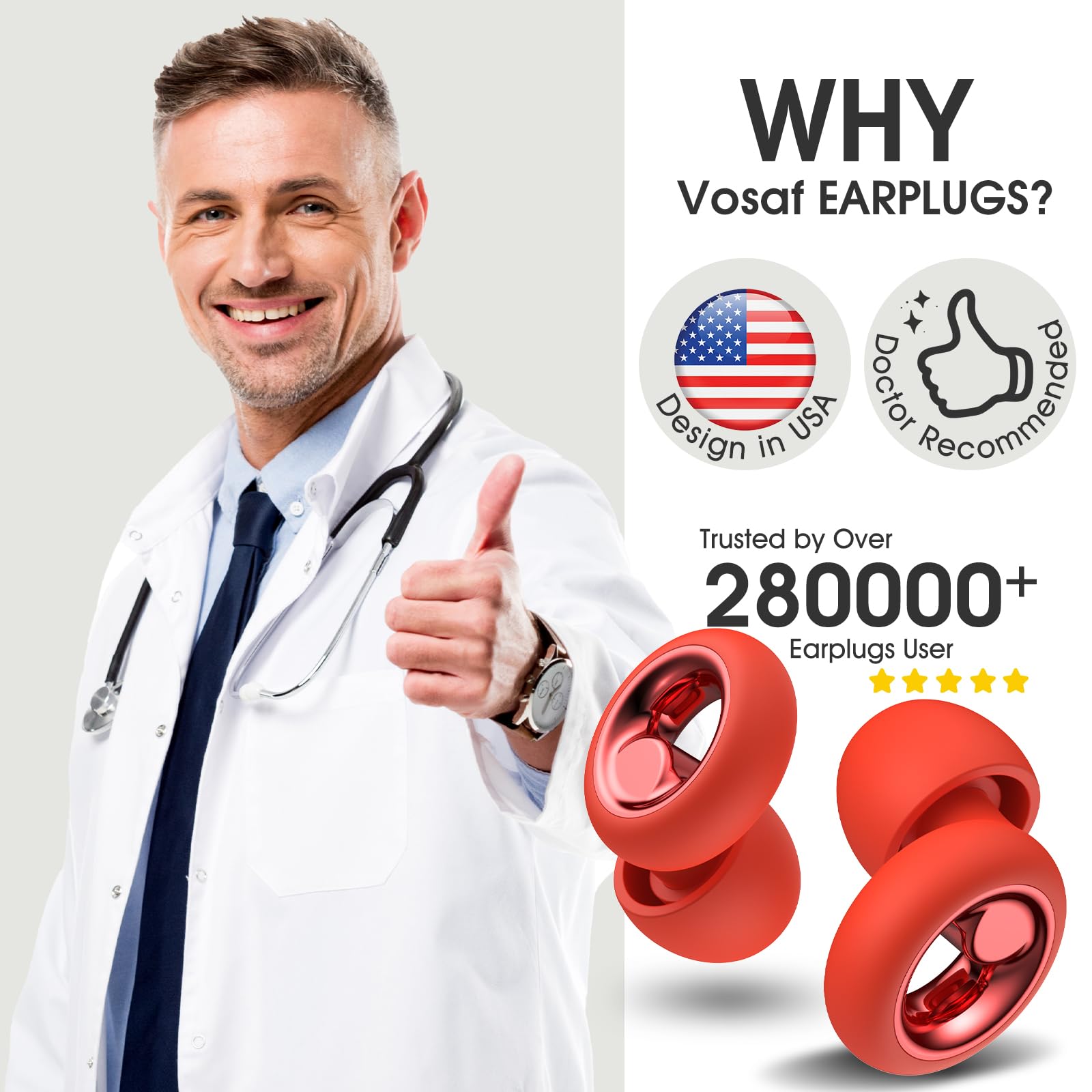 Vosaf ear plugs red color product shot: bold style with comfortable performance.