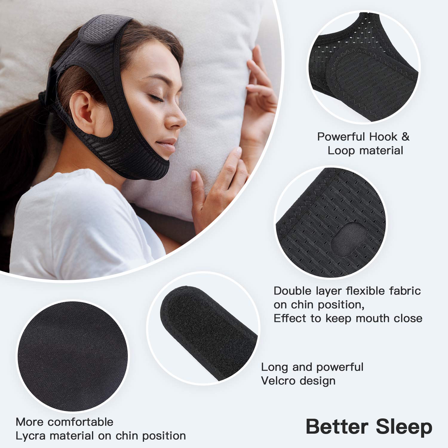 Vosaro chin strap features breathable mesh for comfortable sleep