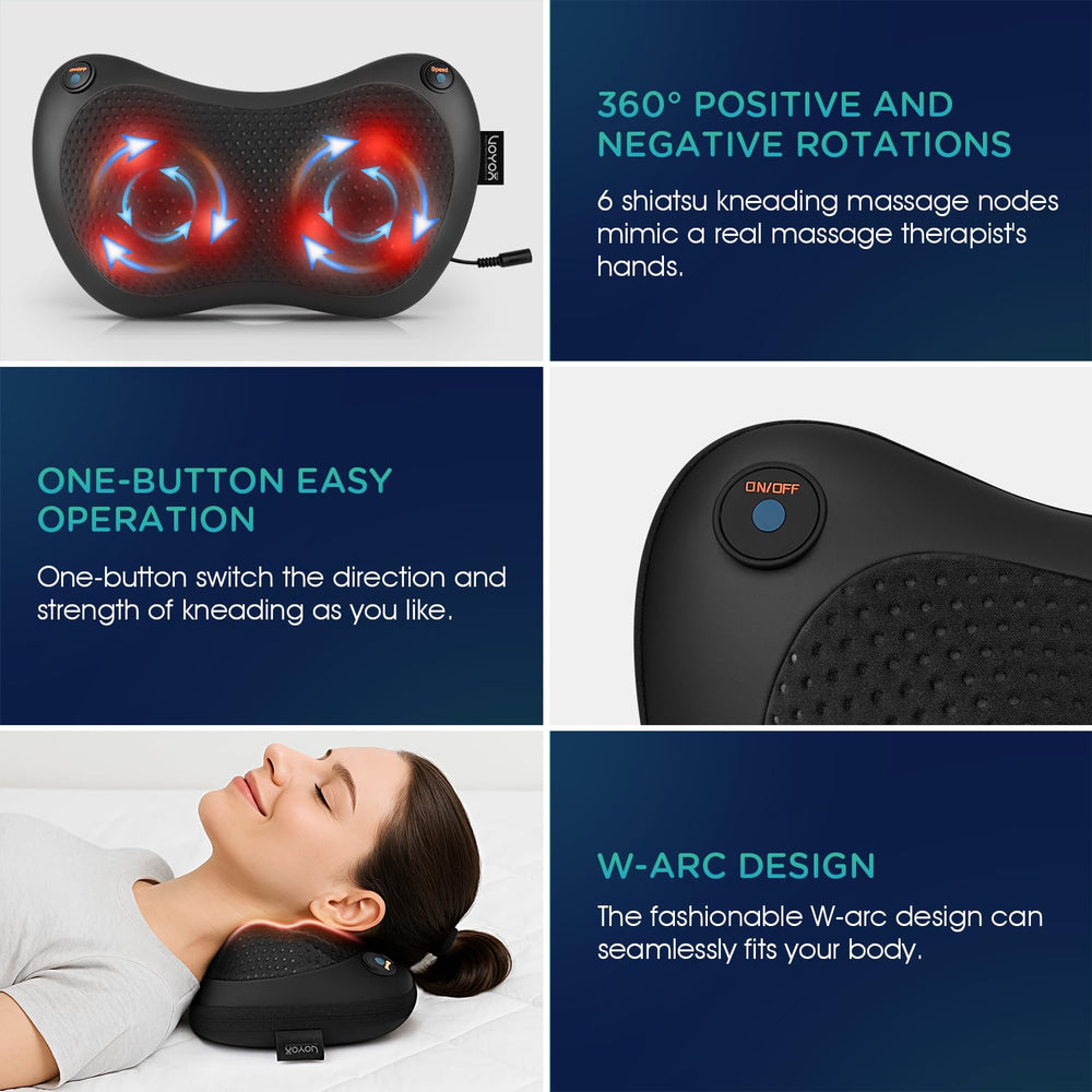 VOYOR-HEALTH Shiatsu massager with six nodes targets tension in neck and back.