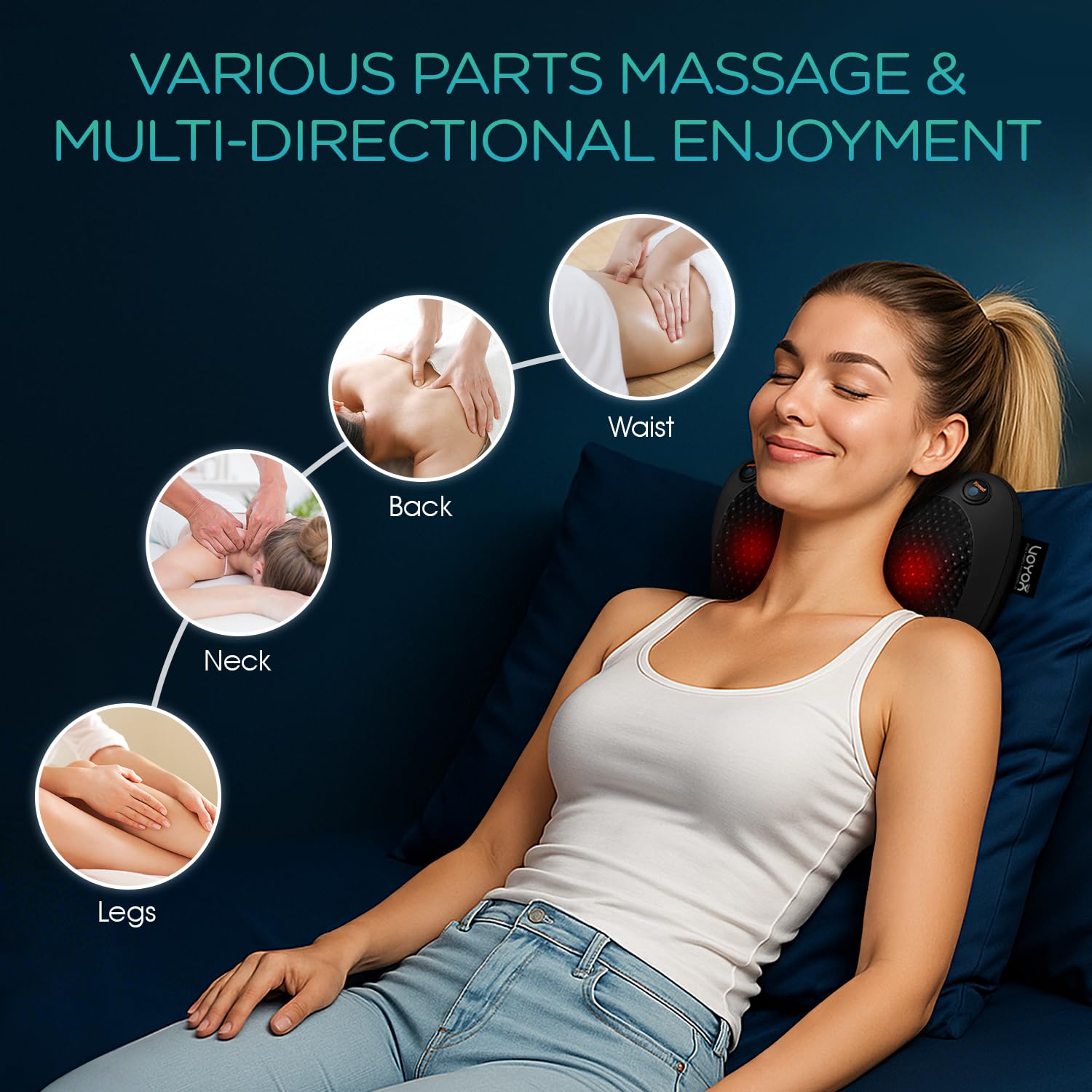 VOYOR-HEALTH Shiatsu massager with heat function enhances warmth and relaxation.