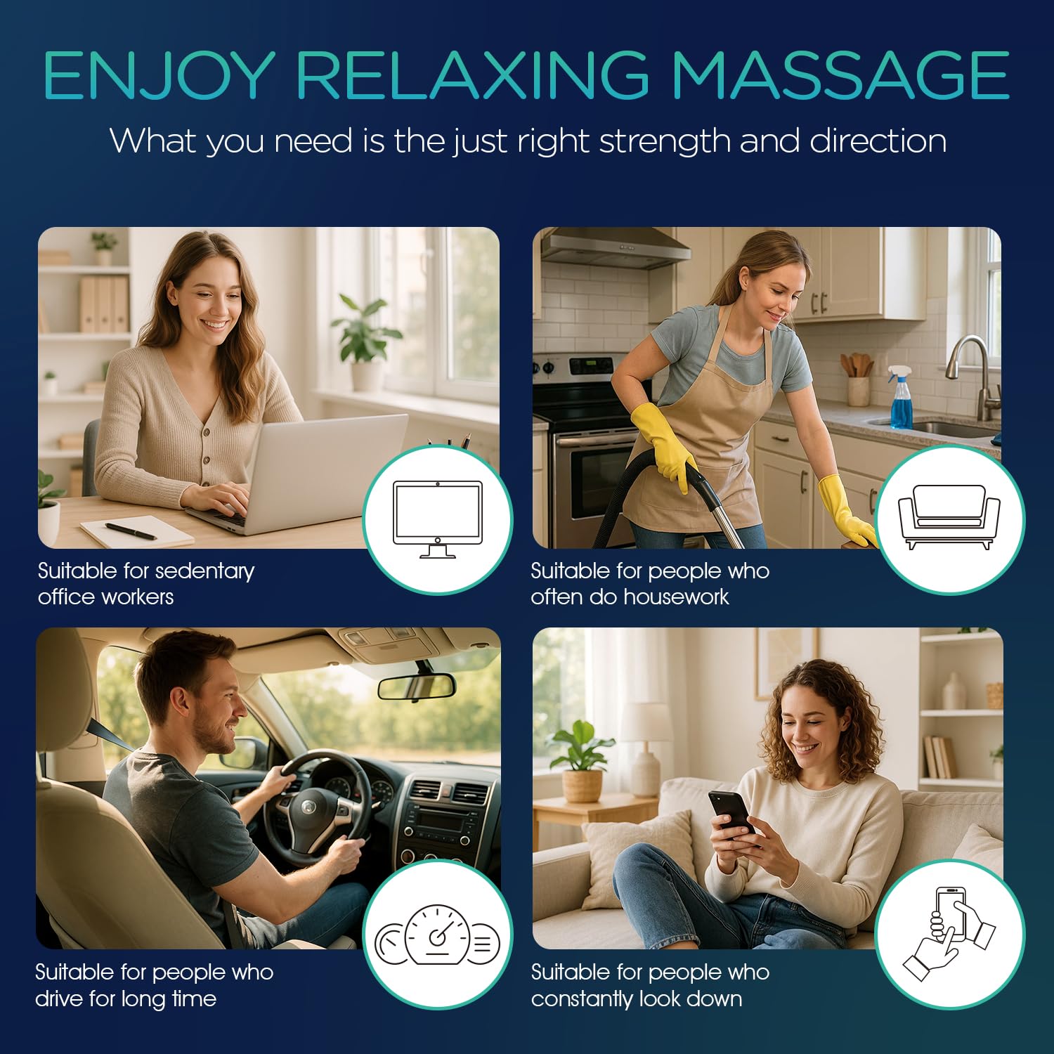 VOYOR-HEALTH Shiatsu massager with W-shaped design contours to neck and back.
