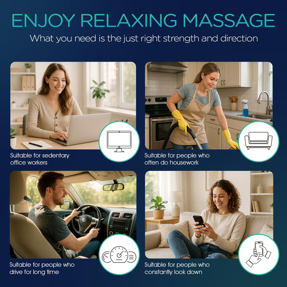 VOYOR-HEALTH Shiatsu massager with W-shaped design contours to neck and back.