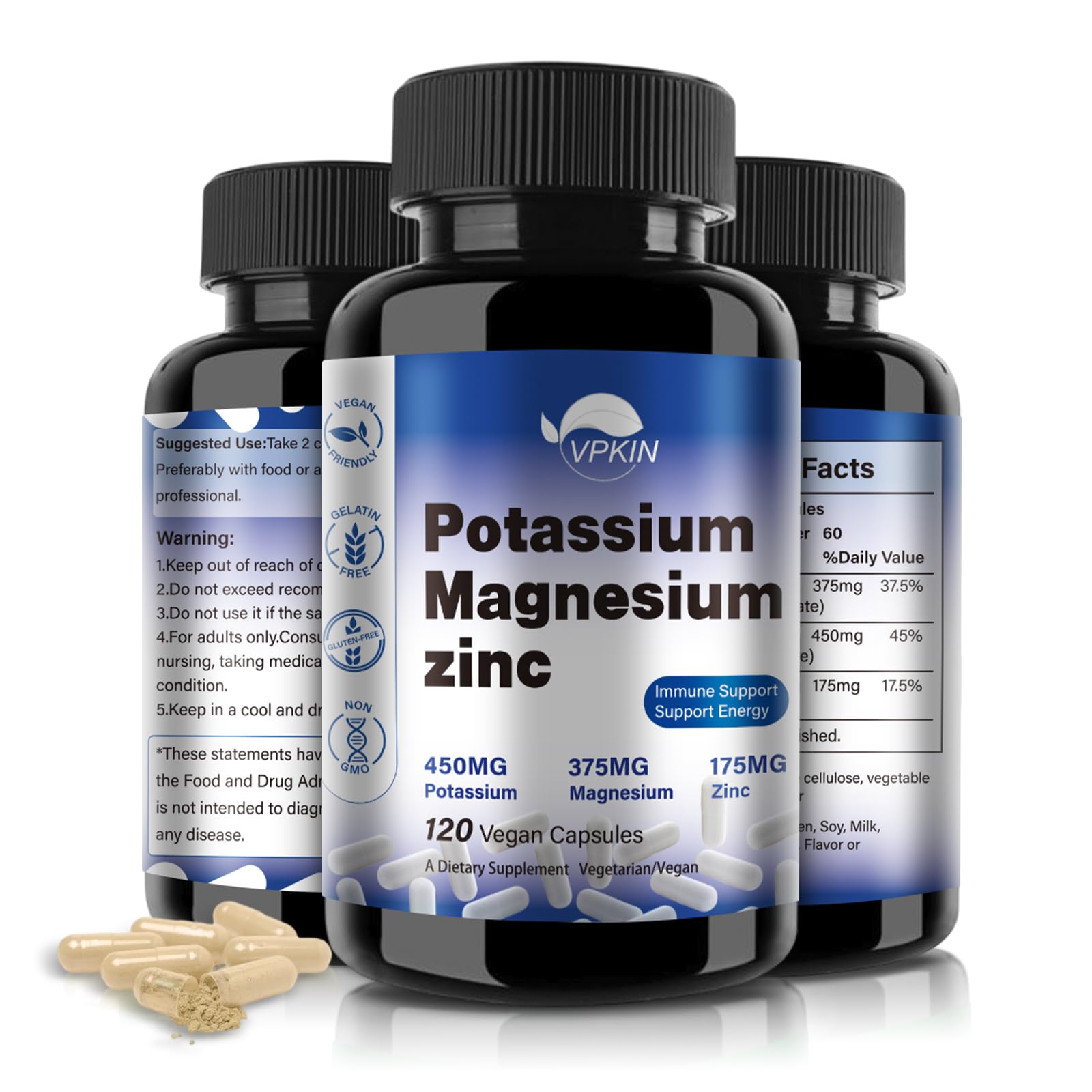 VPKIN potassium magnesium bottle for daily wellness support.
