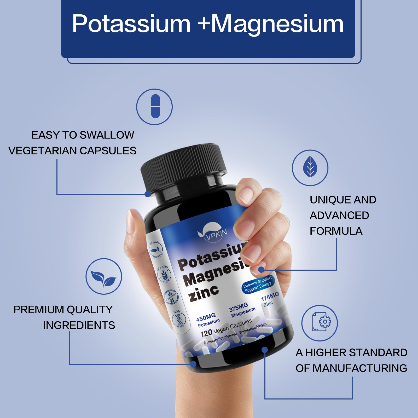 VPKIN zinc citrate supplement for immune support and balance.