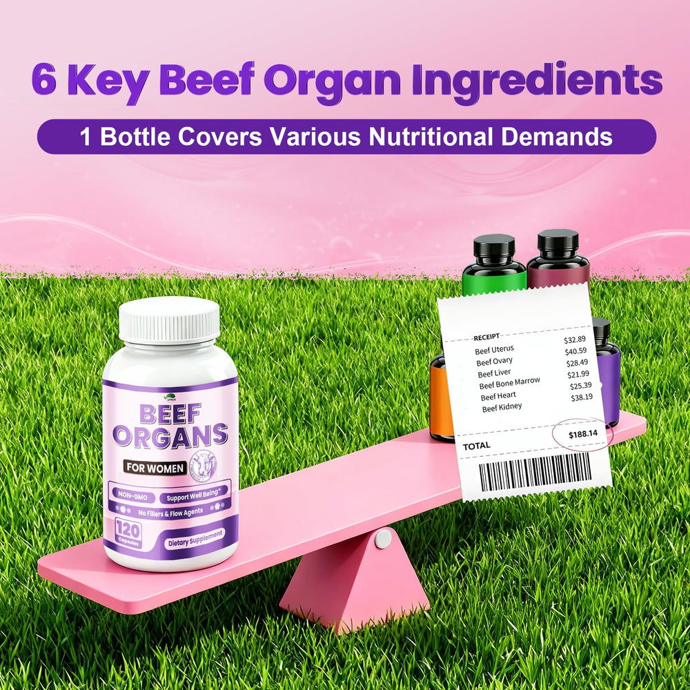 VPKIN beef organ capsules close-up highlighting organ blend for energy and vitality