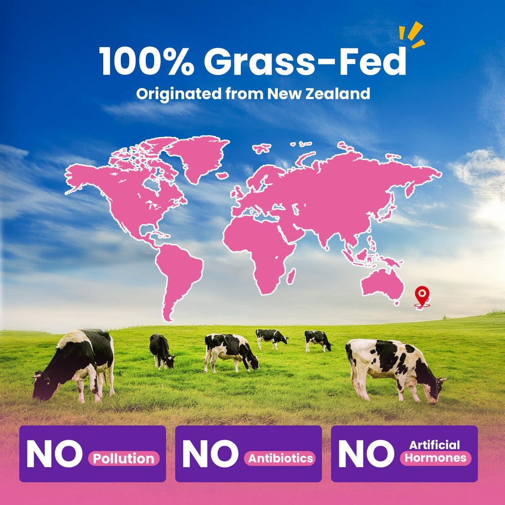 VPKIN packaging shows grass-fed New Zealand origin for quality nutrition