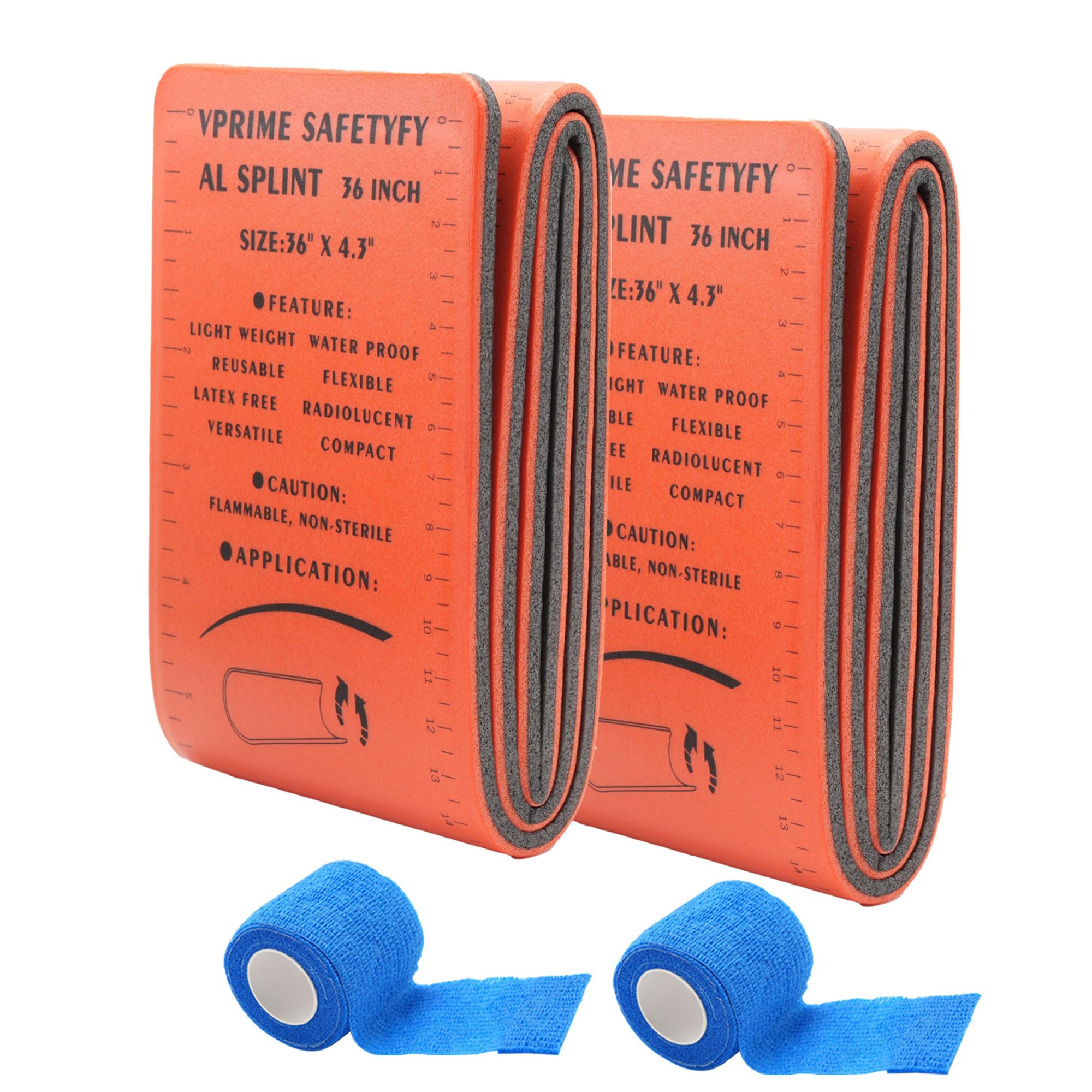 VPRIME SAFETYFY first aid splint 36x4-3 orange folded provides quick, portable limb stabilization.