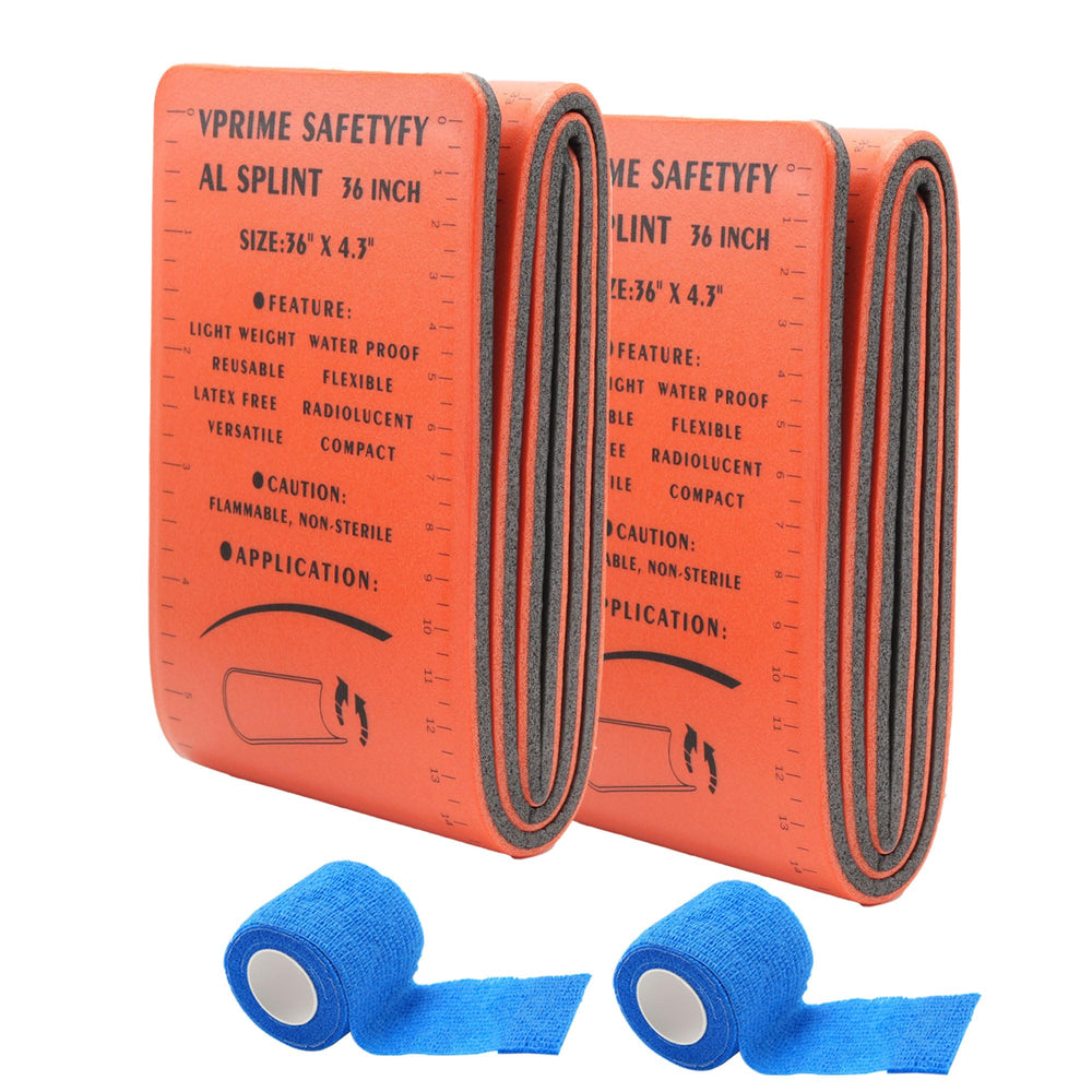 VPRIME SAFETYFY first aid splint 36x4-3 orange folded provides quick, portable limb stabilization.