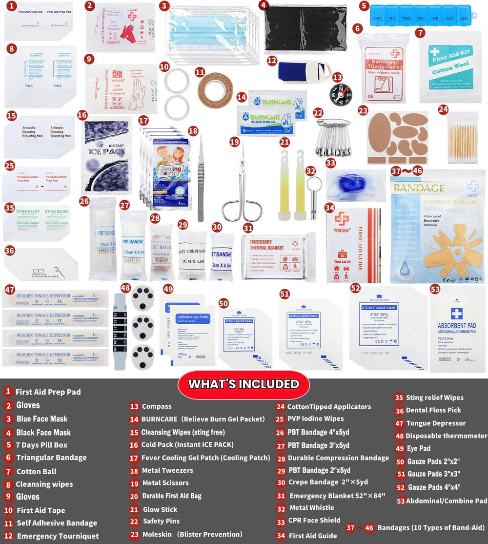 VRIEXSD portable first aid kit with a compact design for travel.