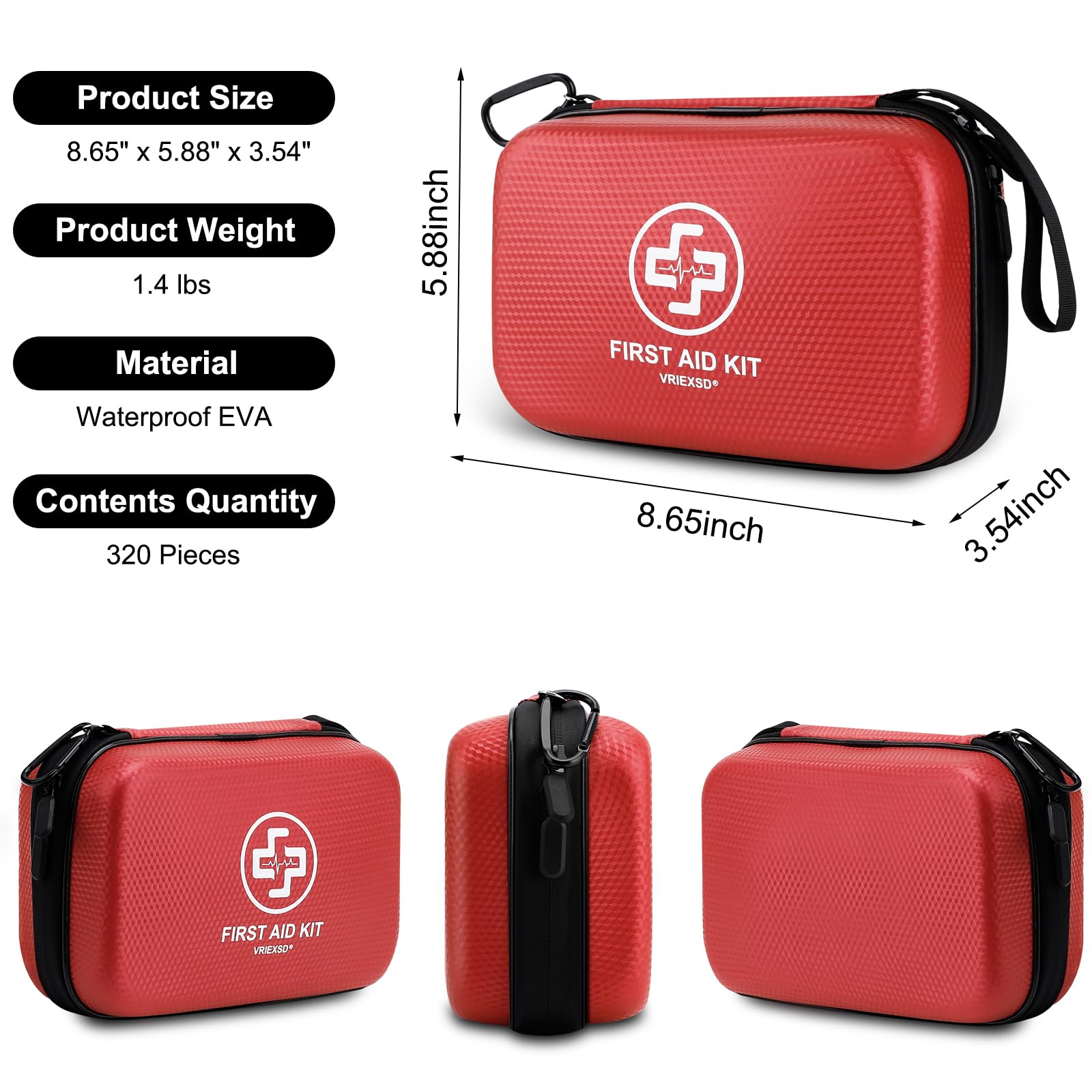 VRIEXSD First Aid Kit opened compartments show organized layout for quick access.