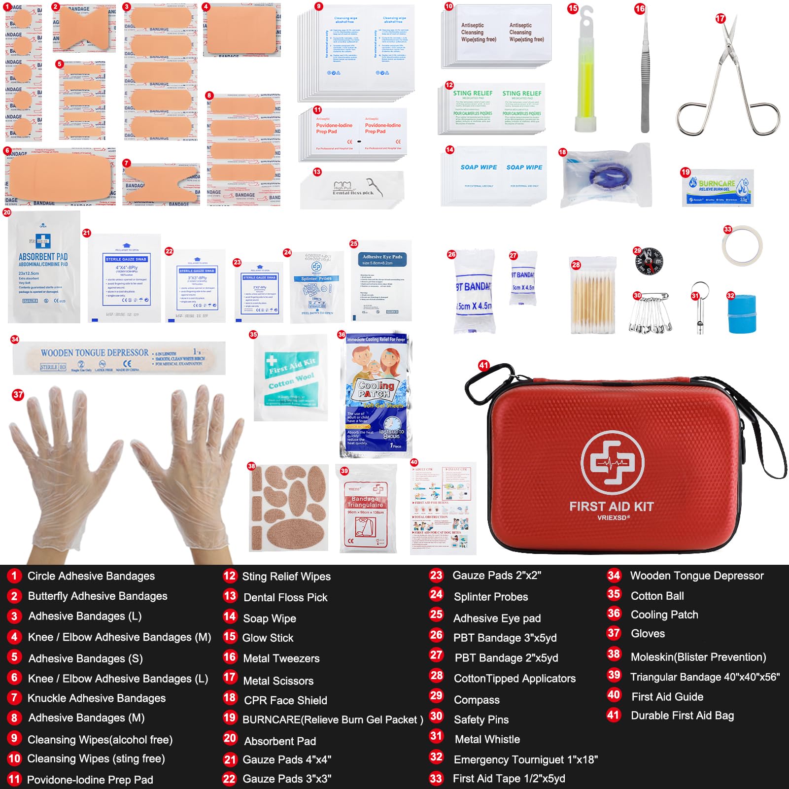 VRIEXSD Premium First Aid Kit waterproof EVA shell protects contents.