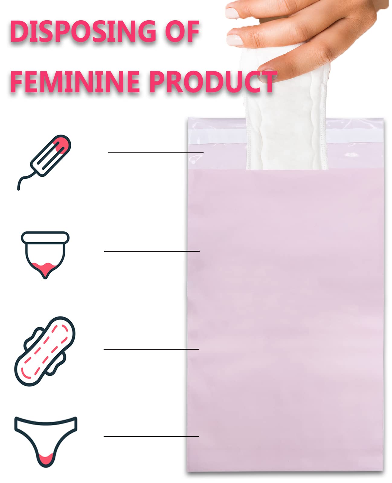 VROCUSE multi-functional uses for waste and feminine products in one bag.