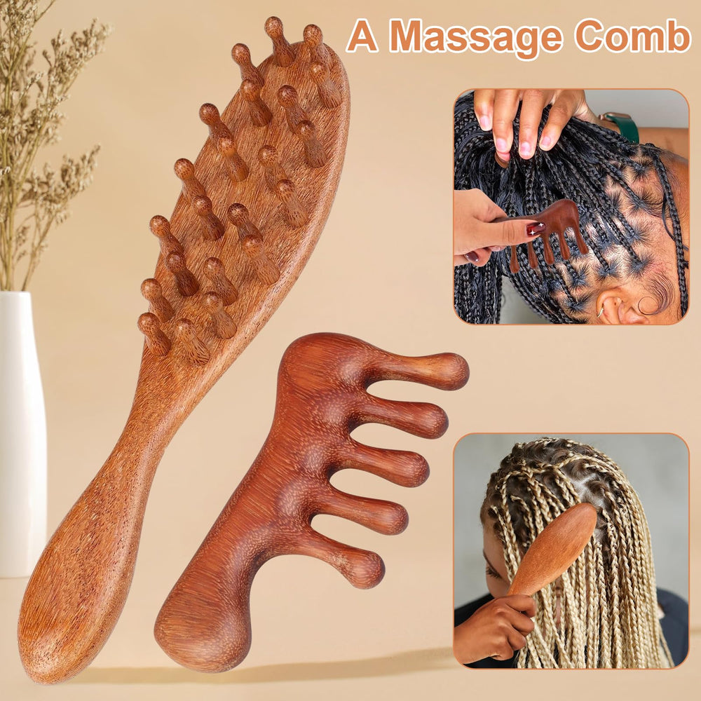 Vromoon sandalwood comb closeup shows natural grain and smooth detangling action.