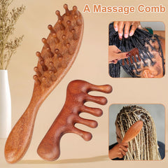 Vromoon sandalwood comb closeup shows natural grain and smooth detangling action.