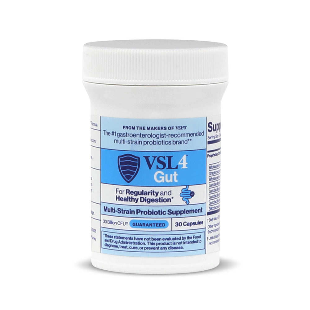 VSL4 Gut Daily Probiotics capsules on shelf for easy daily use