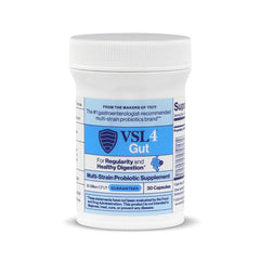 VSL4 Gut Daily Probiotics capsules on shelf for easy daily use