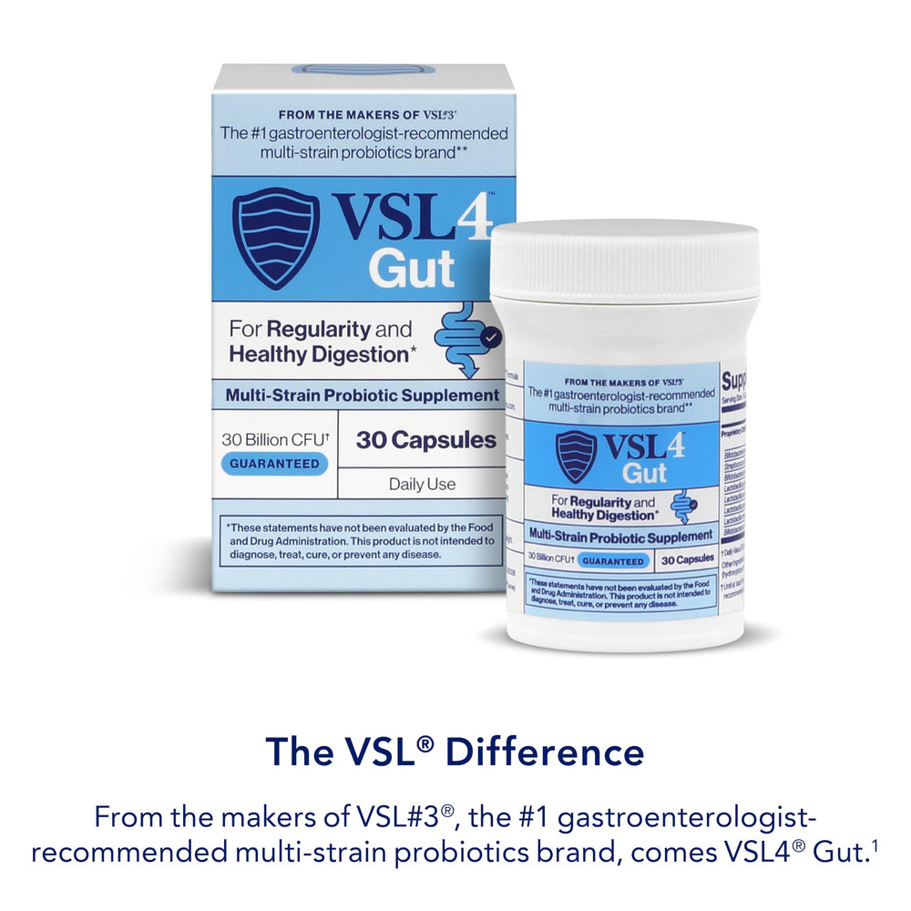 VSL4 Gut Daily Probiotics label highlights 30 billion CFU per serving for gut support