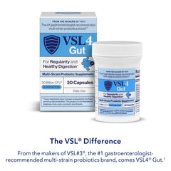 VSL4 Gut Daily Probiotics label highlights 30 billion CFU per serving for gut support